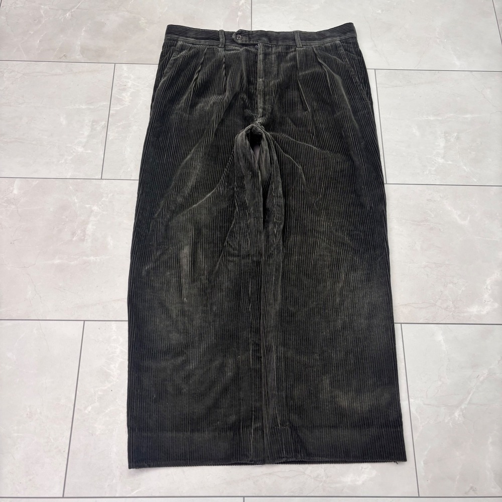 Vintage Paul Stuart Black Wide Wale Corduroy Pants 34R Baggy Faded Grunge